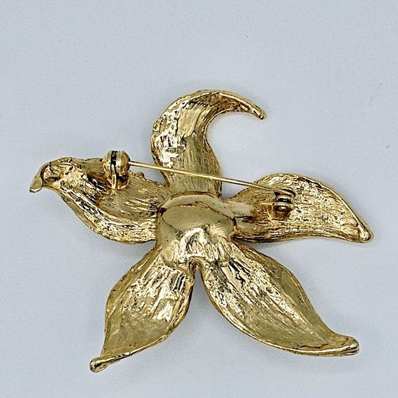 Pearl Flower Brooch Vintage Faux Spring Large Petal Gold Tone Estate Floral Pin - Picture 6 of 9